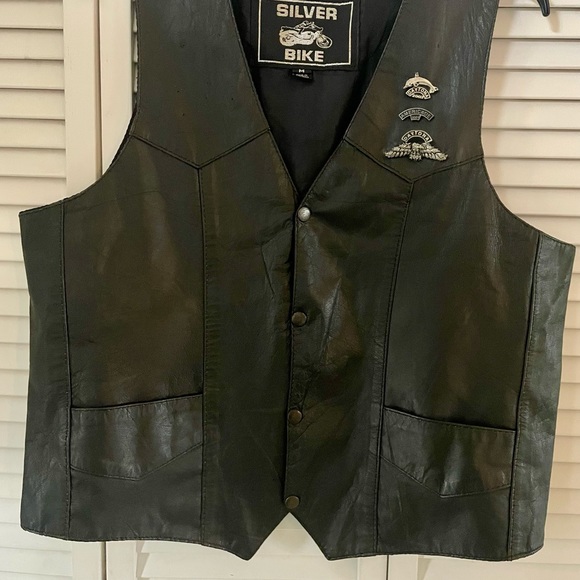 SILVER BIKE Leather Biker Vest, black. - Picture 3 of 6